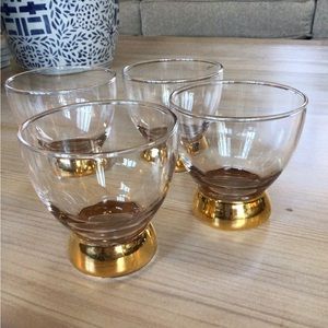Vintage 4 Gold Bottom Base Cocktail Glasses Drinking 1970’s